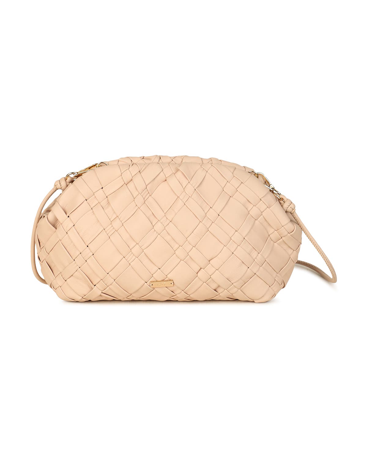 Aya Woven Leather Frame Clutch, Alternate, color, BUFF