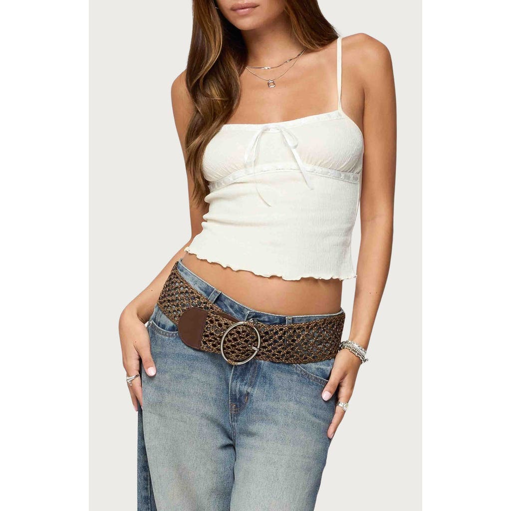 Edikted Misty Lacey Textured Crop Camisole In White