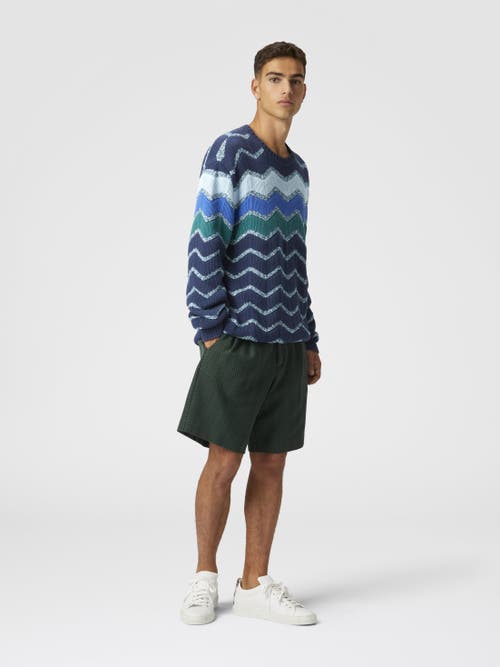 Missoni Crew-neck Pullover With Macro Zigzag And Mélange Details In Blue & Green