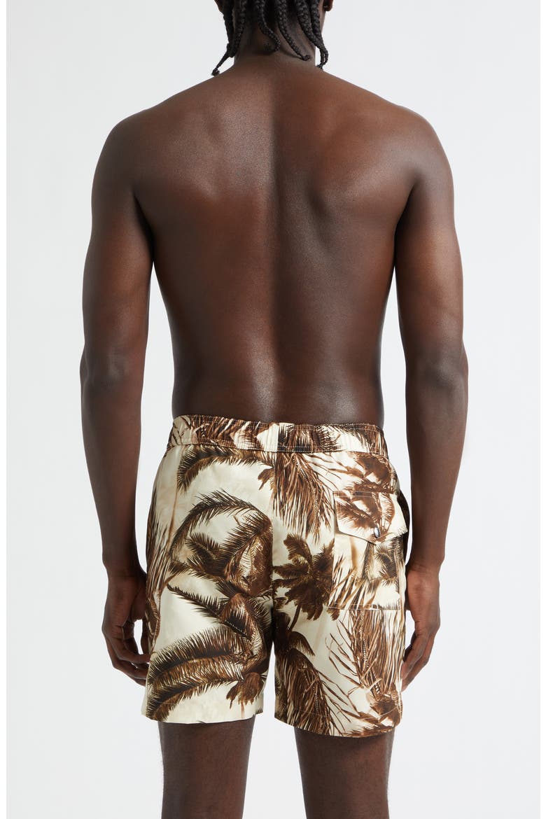 Palm Print Swim Trunks, Alternate, color, BEIGE