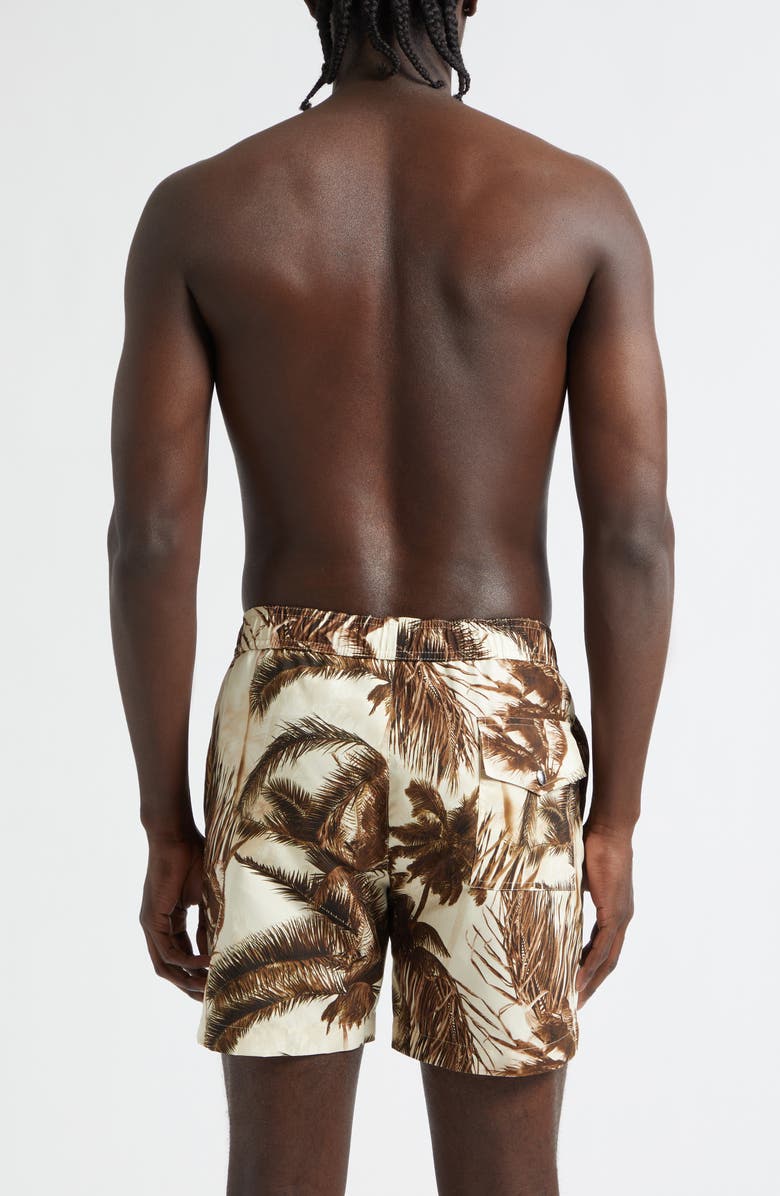 Moncler Palm Print Swim Trunks, Alternate, color, Beige