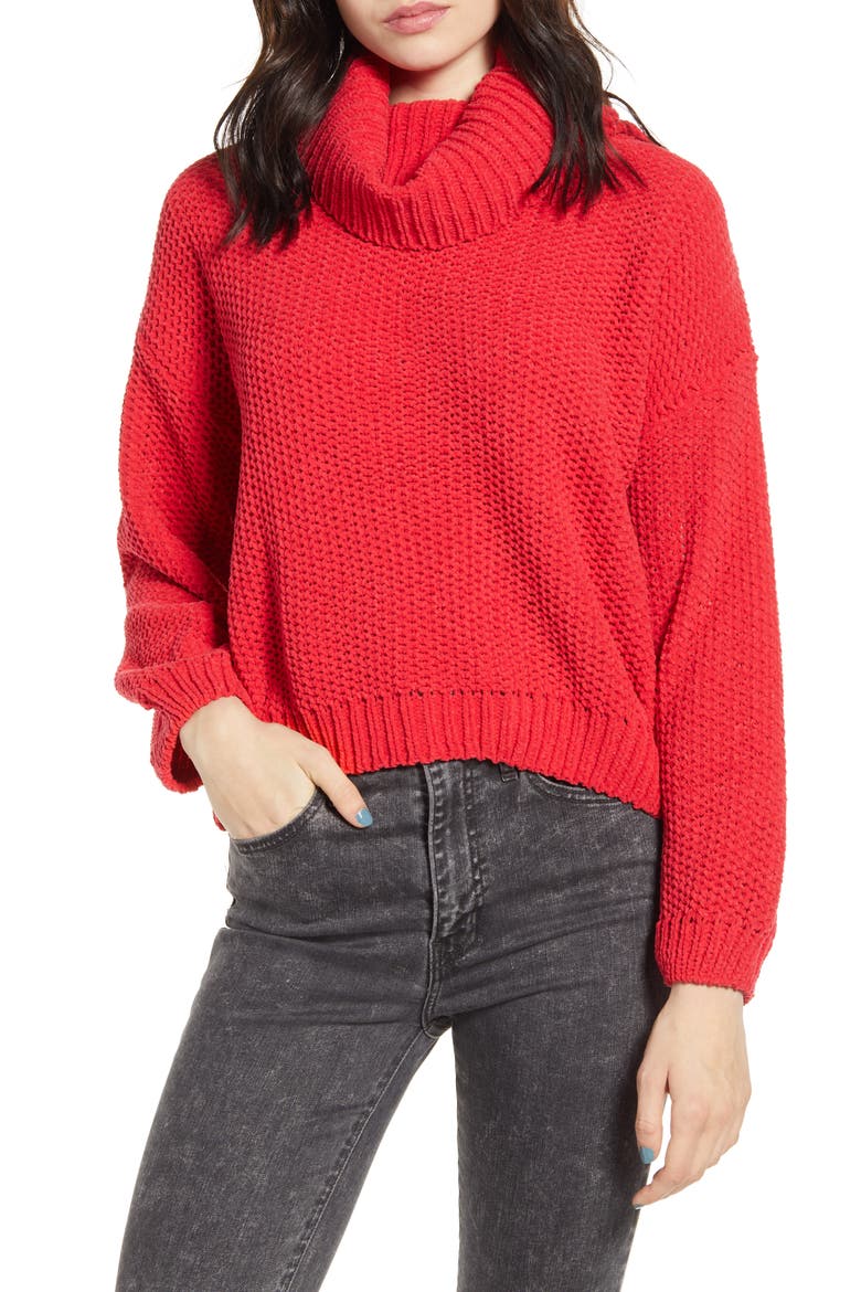 Chenille Turtleneck Sweater, Main, color, RED