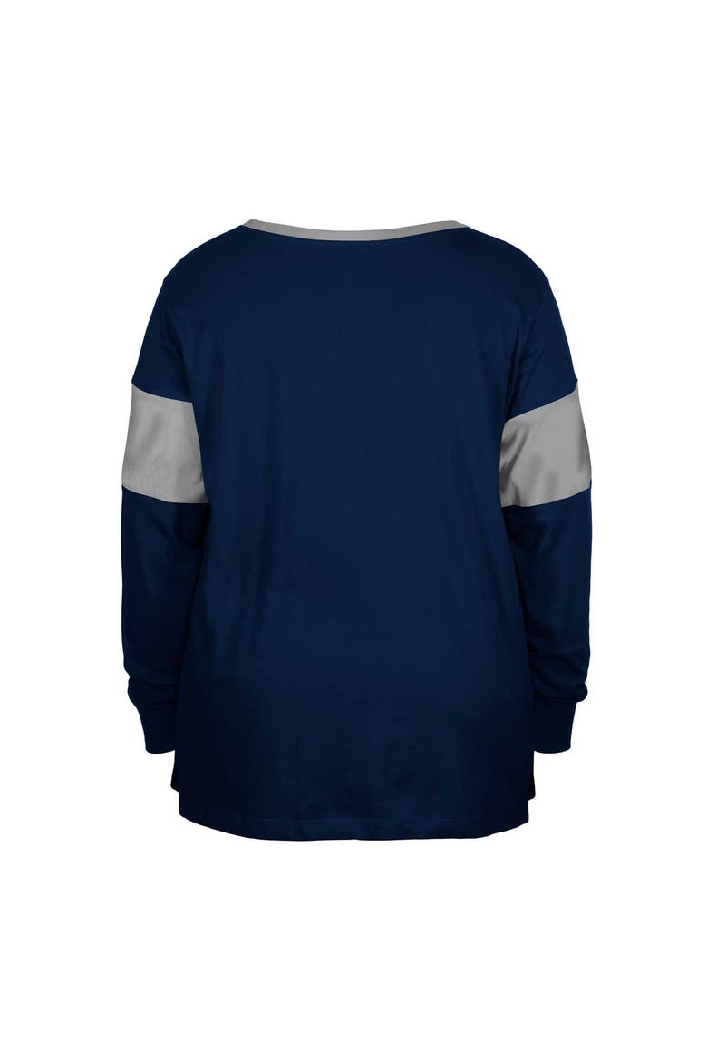 Women's New Era Navy Dallas Cowboys Plus Size Lace-Up Notch Neck Long Sleeve T-Shirt, Alternate, color, Navy