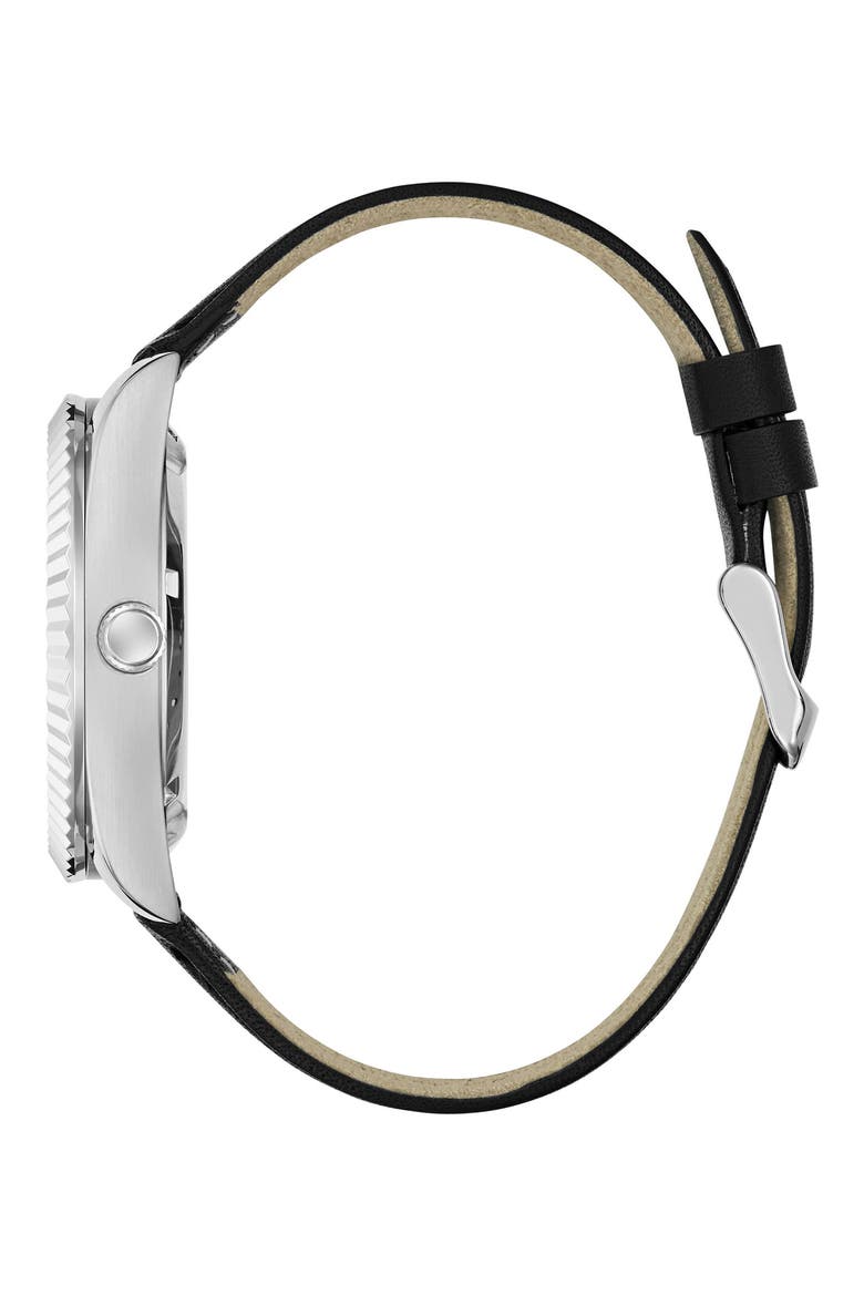 Open Heart Automatic Leather Strap Watch, 42mm, Alternate, color, BLACK/ SILVER