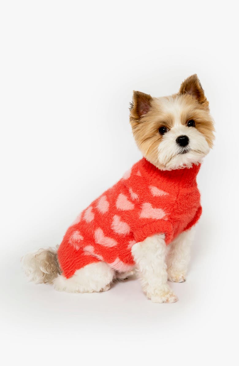 the furryfolks Hearts Pet Sweater & Socks Set, Alternate, color, Red