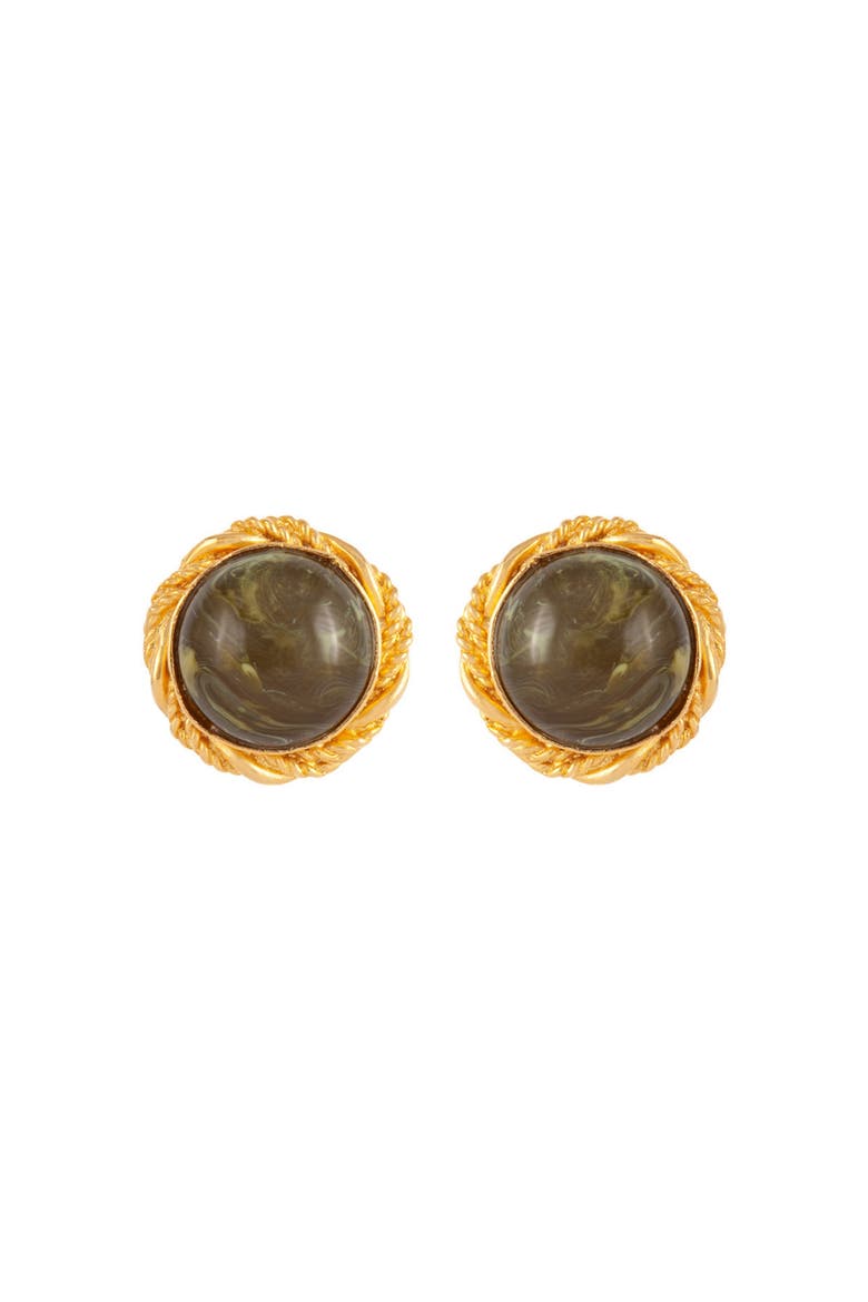 1980s Vintage Moss Green Clip-On Earrings, Main, color, Moss Green