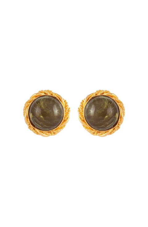 1980s Vintage Moss Green Clip-On Earrings