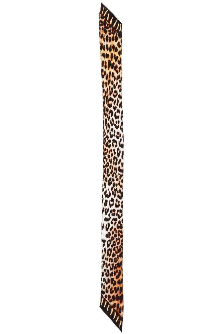 Leopard Teeth Skinny Silk Scarf, Alternate, color, GOLD
