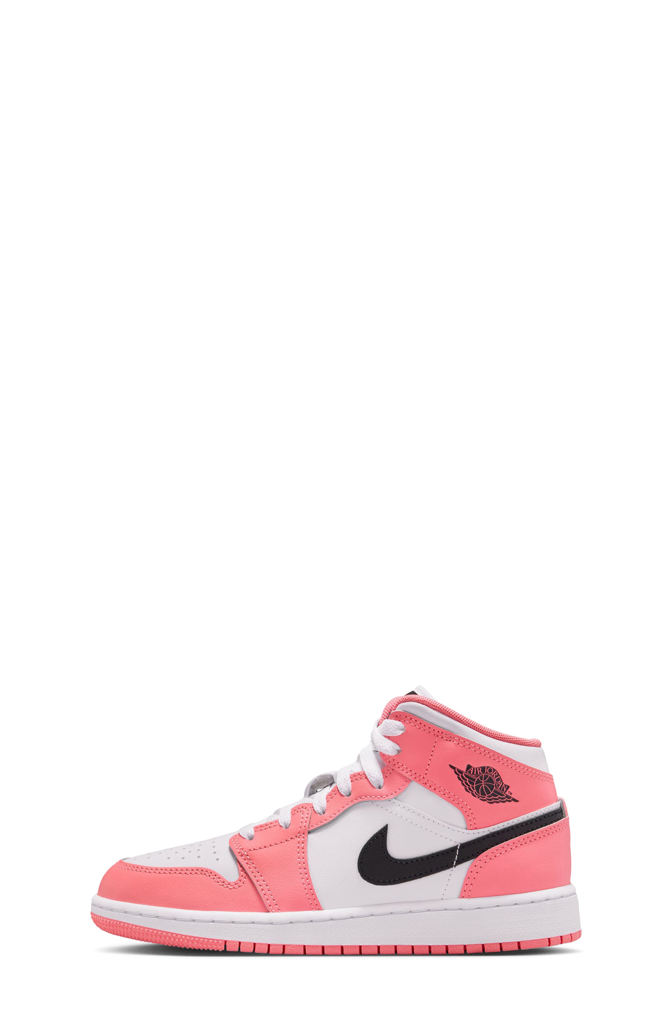 Kids' Air Jordan 1 Mid Sneaker, Alternate, color, PINK GAZE/ BLACK/ WHITE