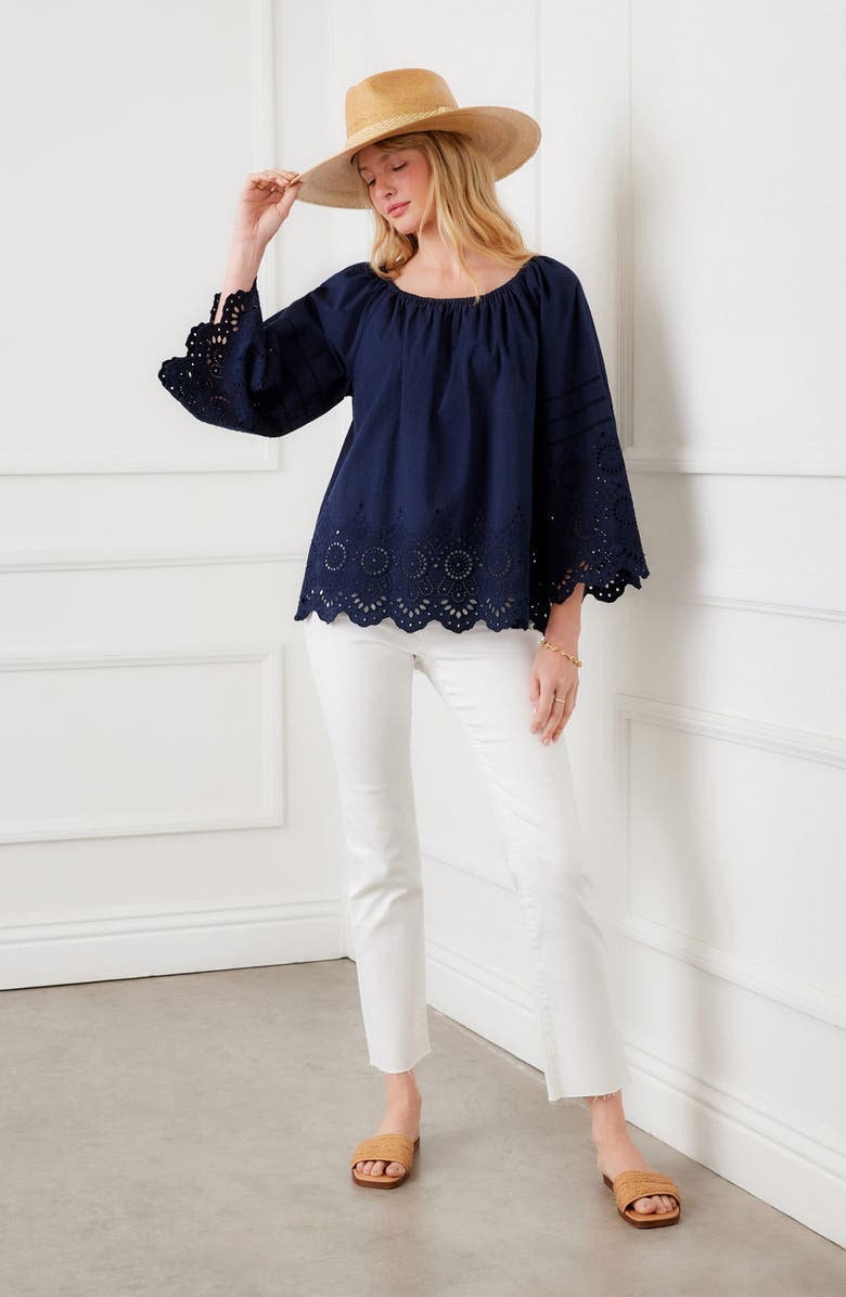 Karen Kane Eyelet Embroidery Peasant Top, Alternate, color, 