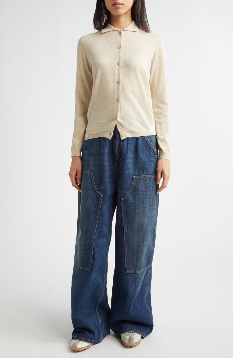 Maison Margiela Charles Patching Wool Blend Cardigan, Alternate, color, Beige