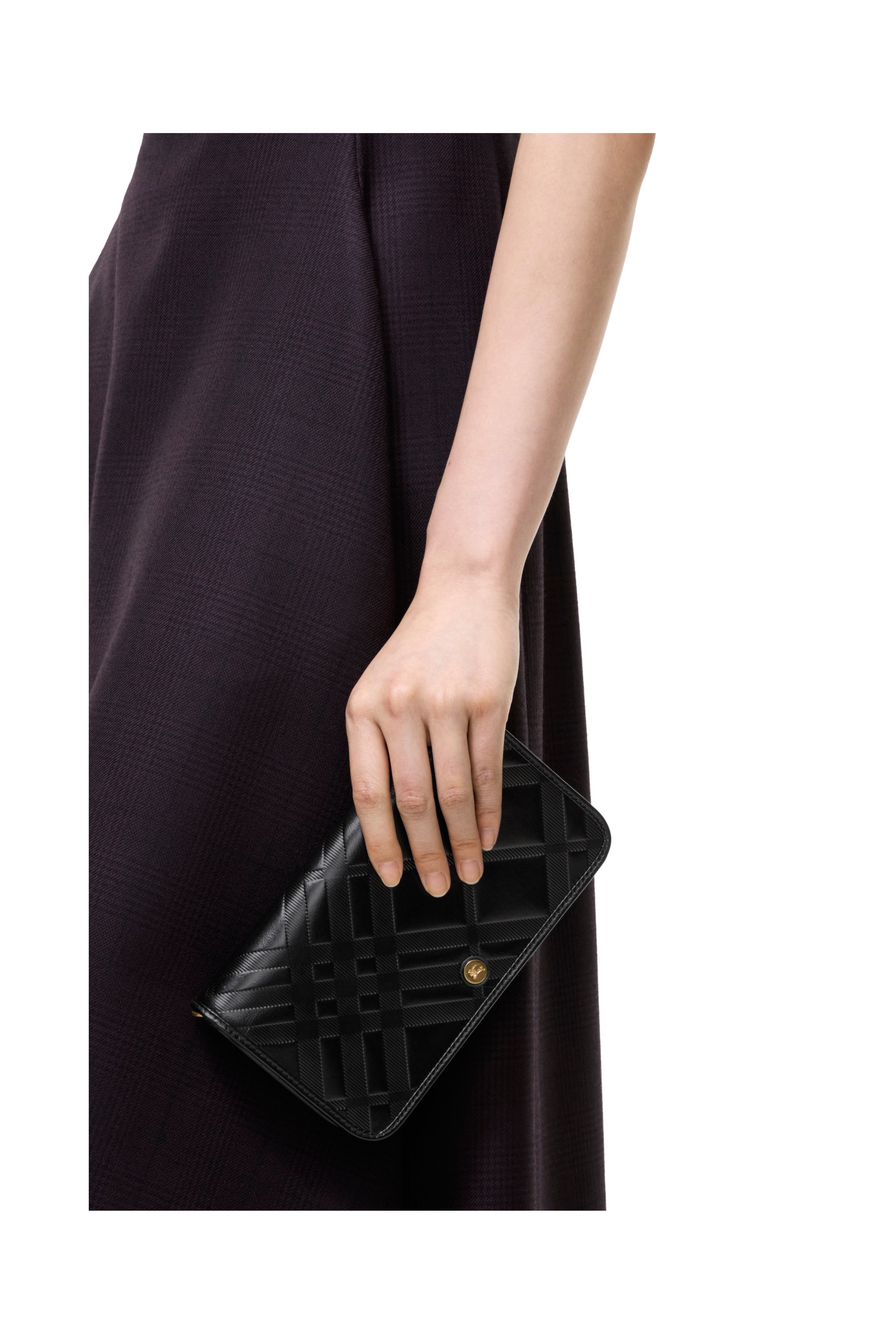 Embossed Check Chain Strap Wallet, Alternate, color, Black