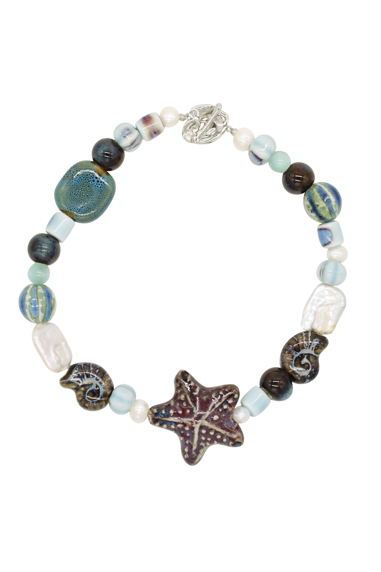 Pearl And Ceramic Starfish Necklace, Main, color, Multi Colored