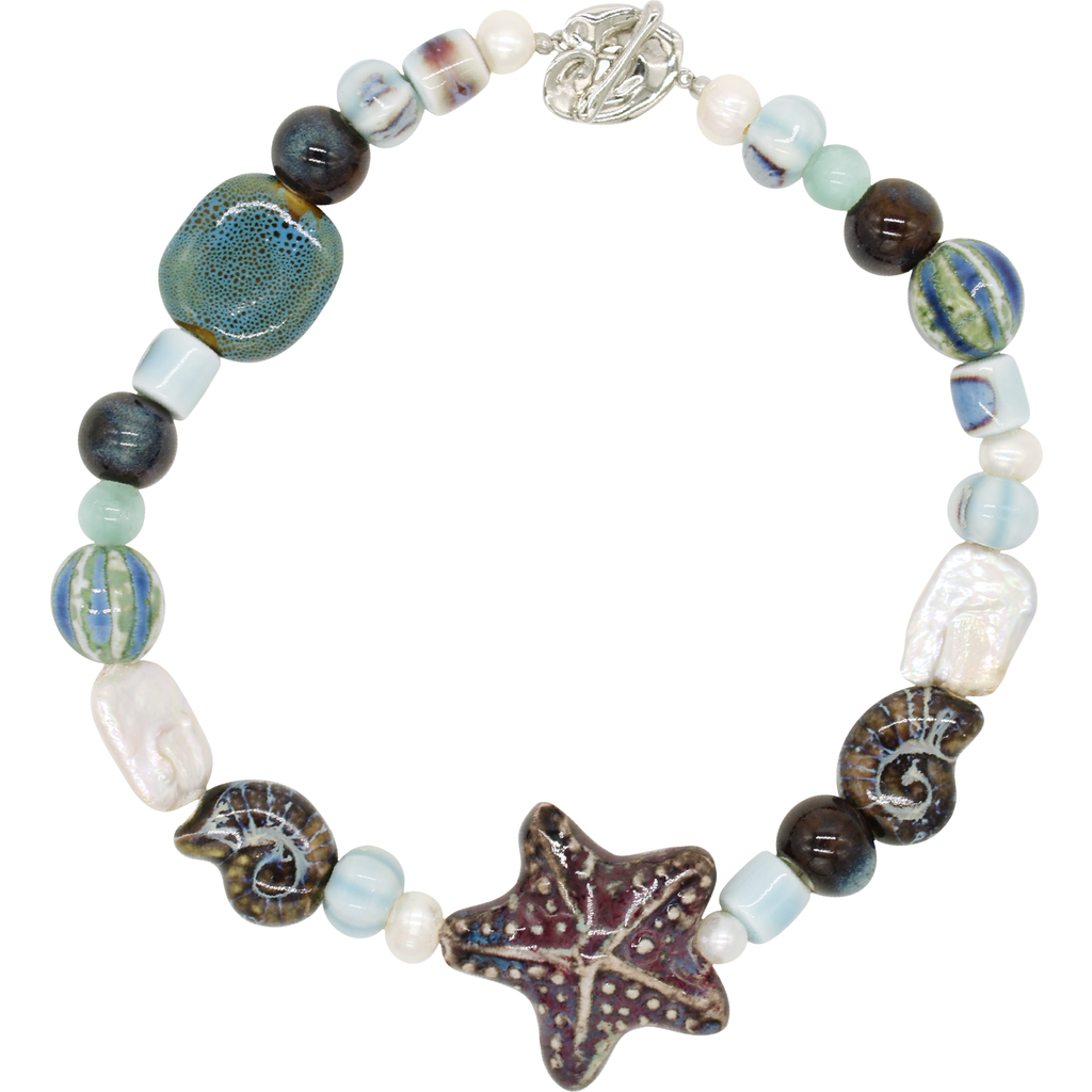 Velvet Luna Pearl And Ceramic Starfish Necklace In Multi