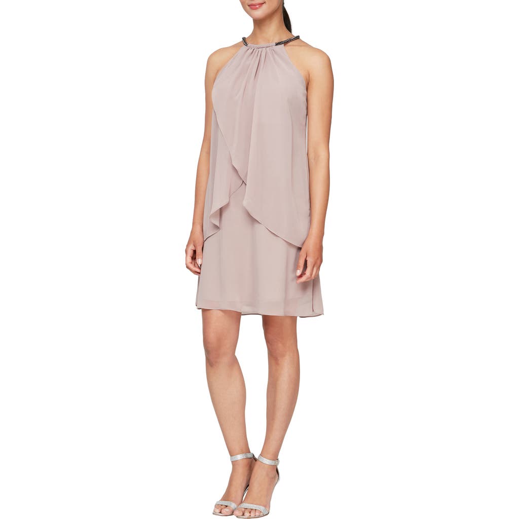 SLNY Embellished Neck Chiffon Ruffle Dress in Cashmere  product