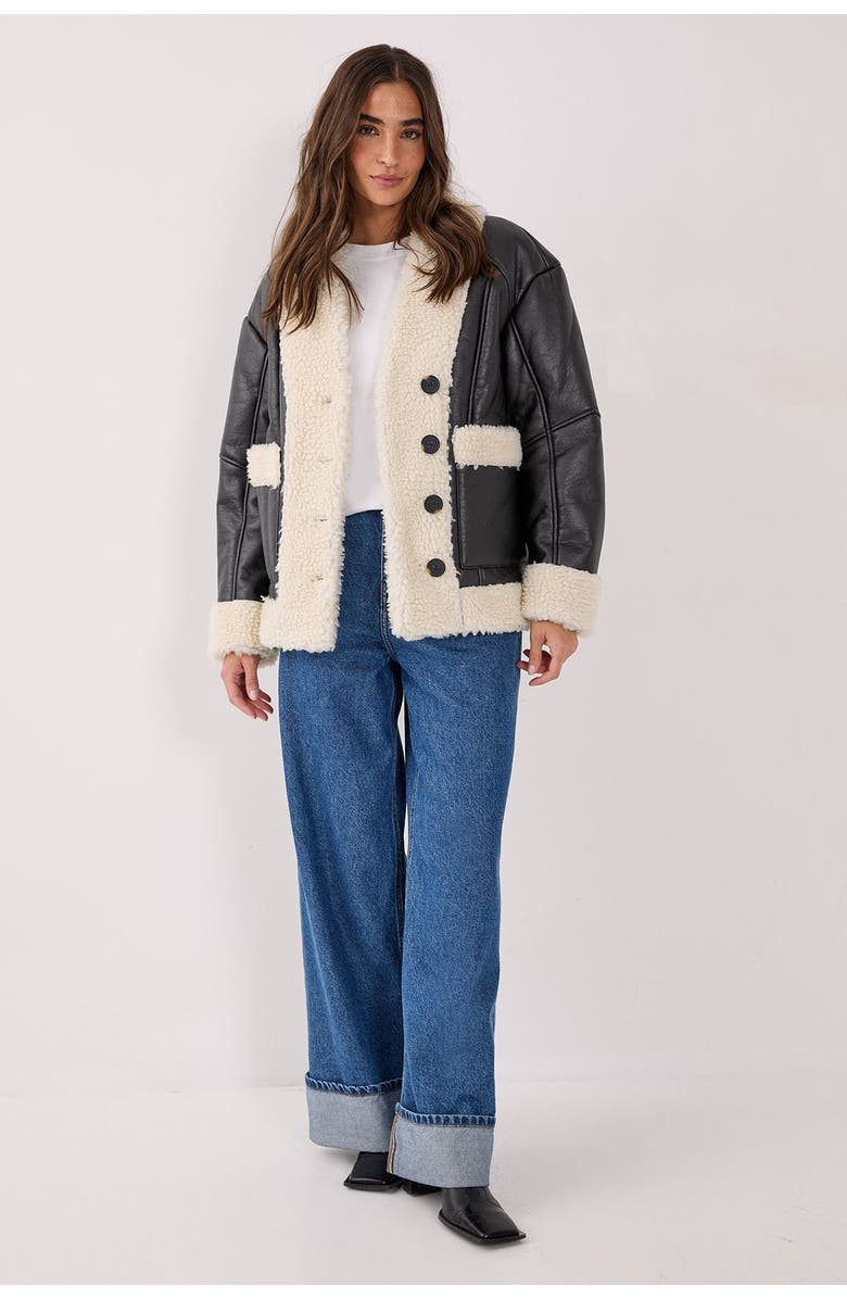 NASTY GAL Borg Bonded 80s Aviator Jacket, Alternate, color, Black