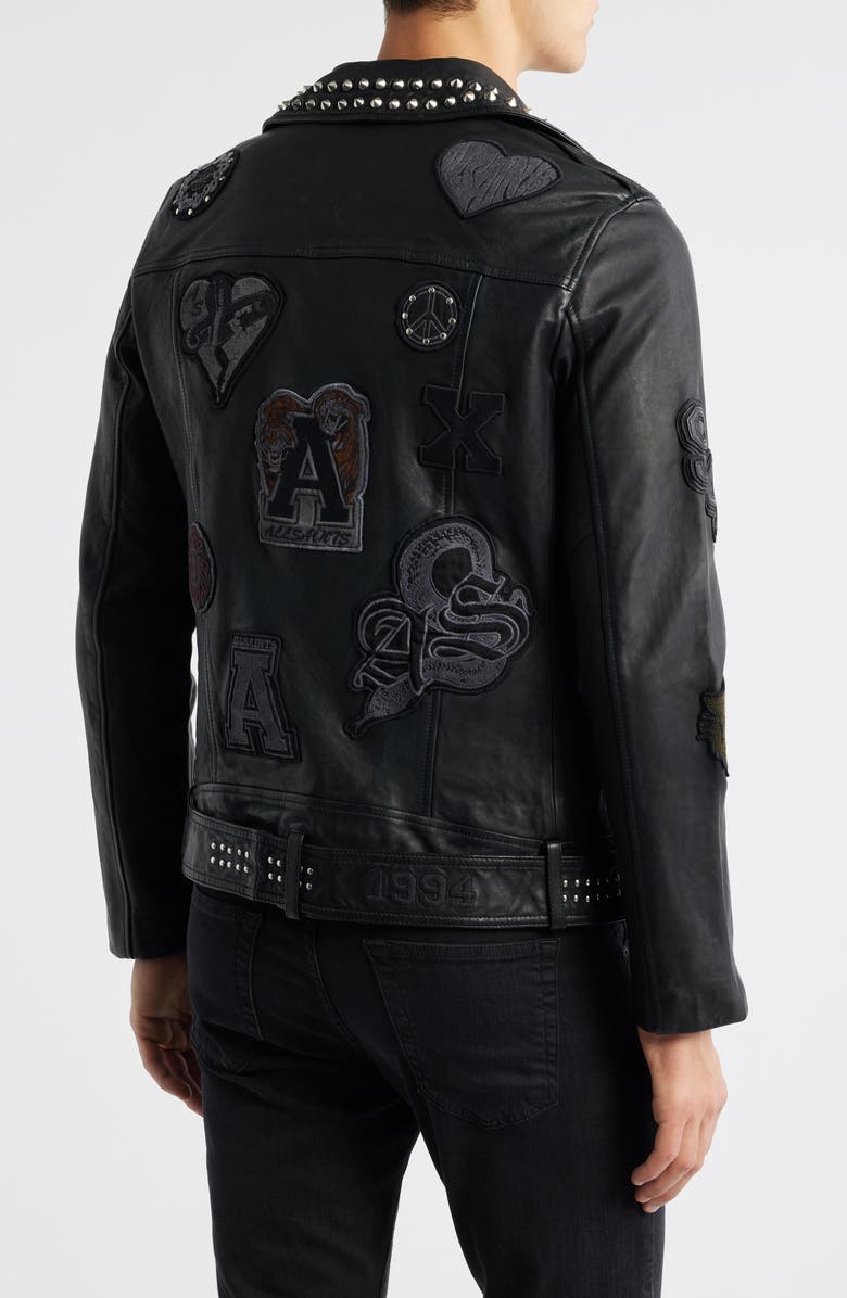 AllSaints Cole Studded Lambskin Leather Biker Jacket, Alternate, color, Black