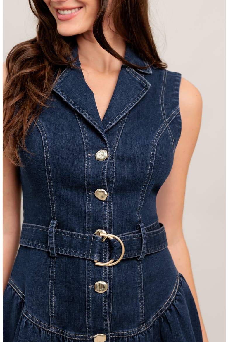 Belted Sleeveless Denim Minidress, Alternate, color, MEDIUM INDIGO
