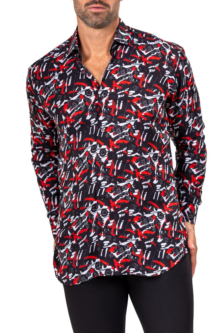 Fibonacci Marthyr 0284 Contemporary Fit Button-Up Shirt, Main, color, BLACK
