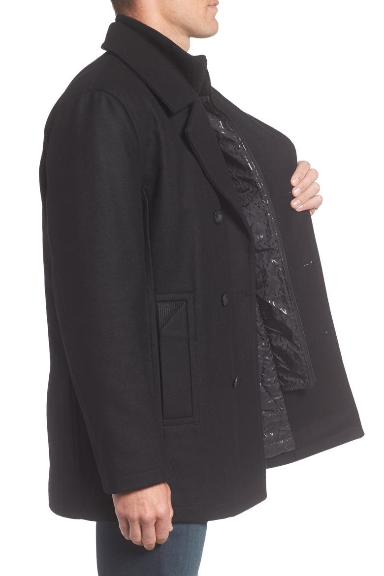 Burnett Wool Blend Peacoat with Front Insert, Alternate, color, BLACK