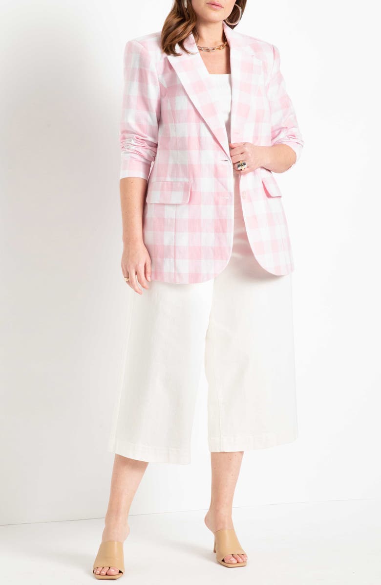 ELOQUII Oversize Plaid Cotton Blazer, Alternate, color,