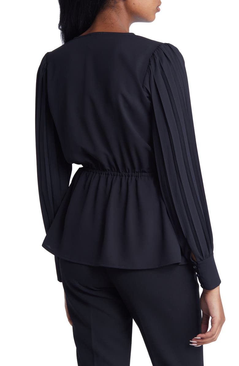 Anne Klein Pleated Sleeve Peplum Blouse, Alternate, color, Anne Black