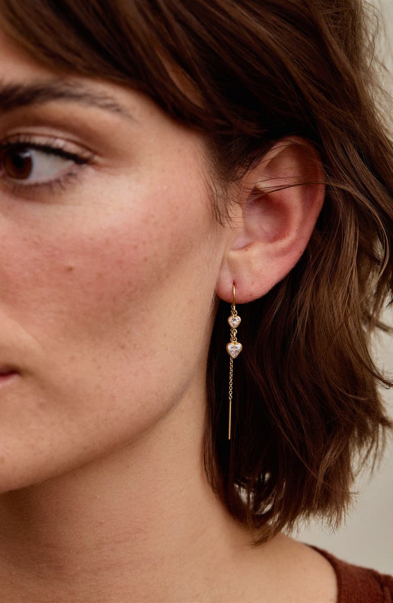 Set & Stones Amy Cubic Zirconia Heart Threader Earrings, Alternate, color, Gold