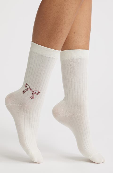 Sabrina Crystal Bow Crew Socks