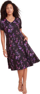 Roaman's Plus Size Stretch Knit Pocket Swing Dress