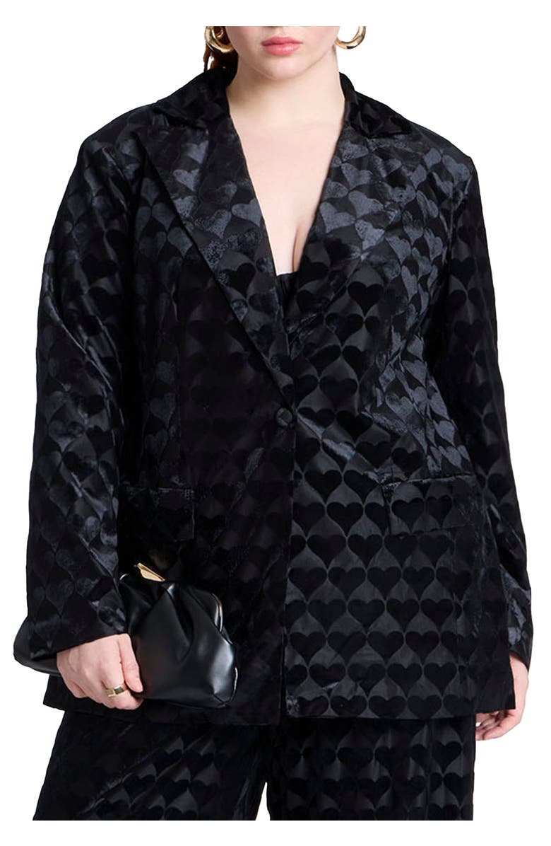 ELOQUII Heart Velvet Blazer, Main, color, Black Onyx