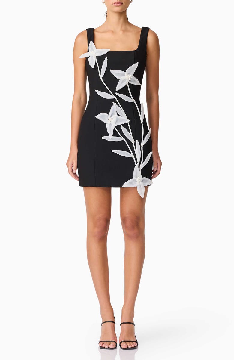 Elliatt Ilaria Floral Appliqué Minidress, Main, color, Black