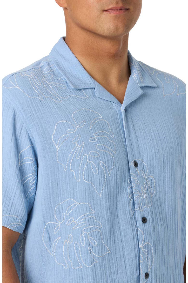 Pipeline Rodeo Monstera Embroidered Gauze Camp Shirt, Alternate, color, BLUE GLASS