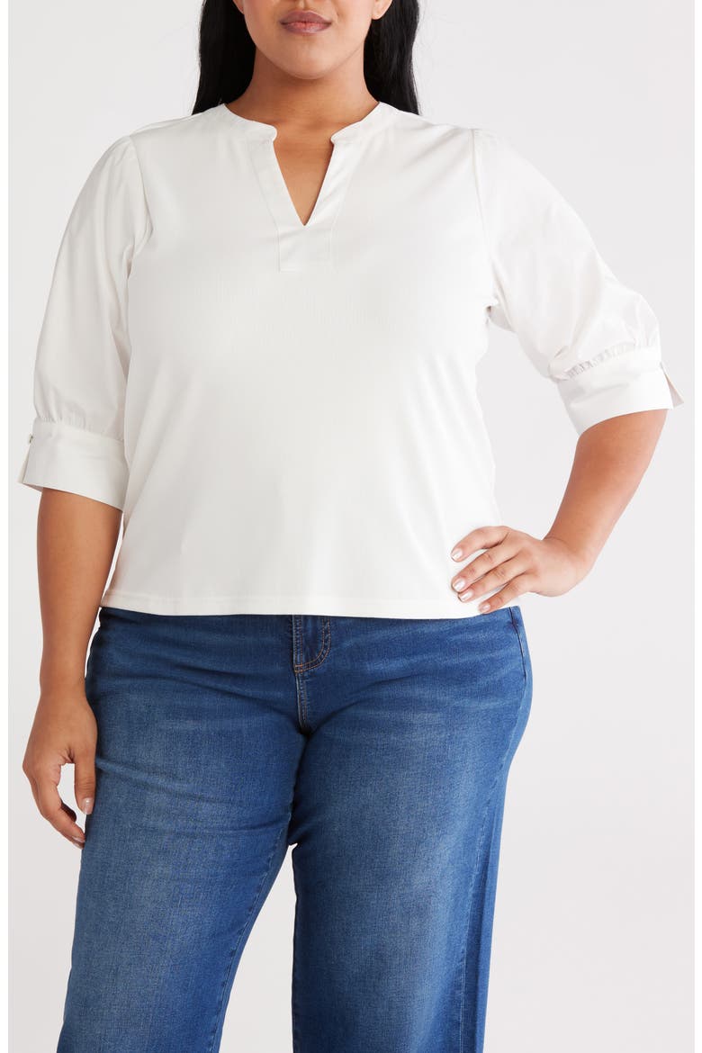 Mixed Media Puff Sleeve Top, Main, color, OFF WHITE