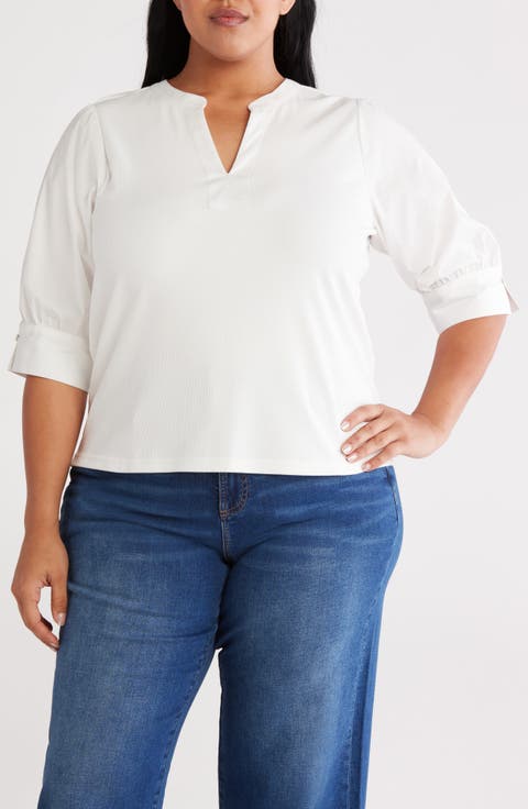 Mixed Media Puff Sleeve Top (Plus)