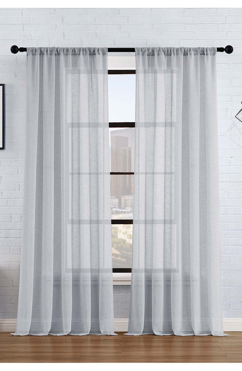 Lucky Brand Onyx Textured Sheer Set of 2 Curtain Panels, Alternate, color, 