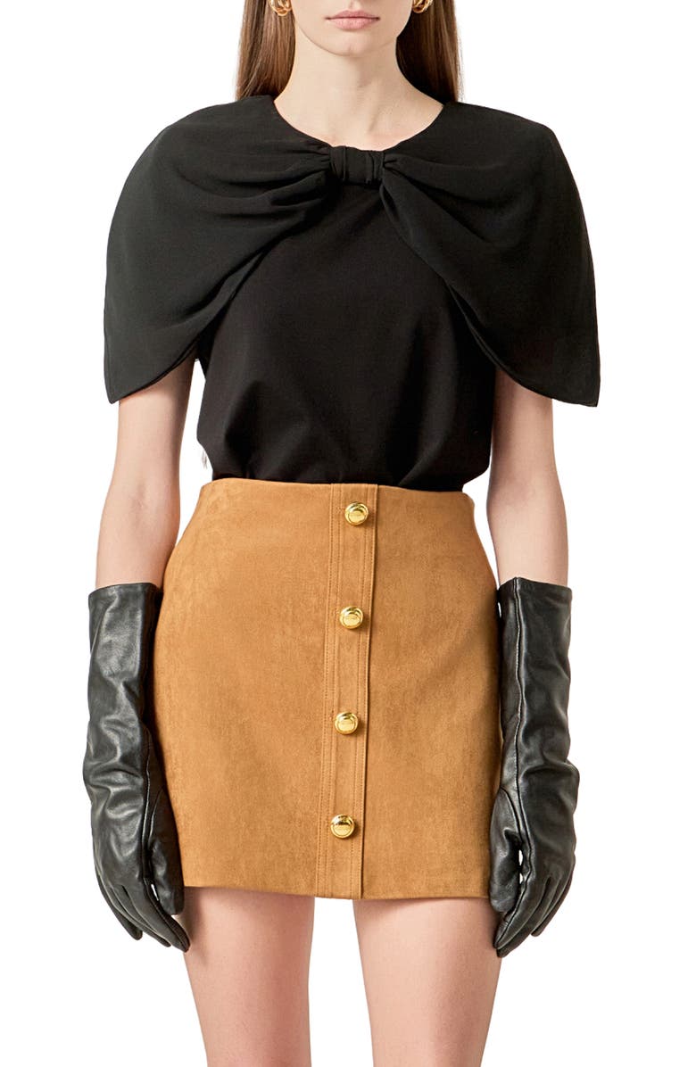 English Factory Bow Mixed Media Top, Main, color, Black