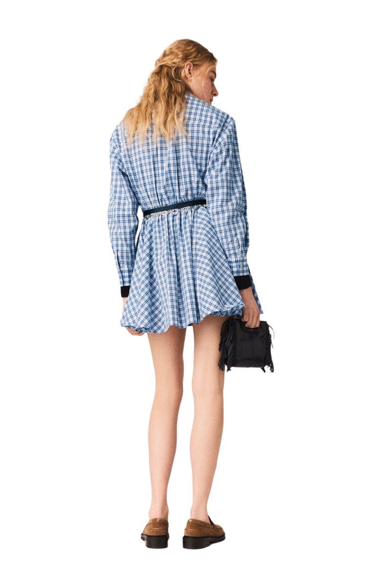maje Rhinestone-trim cotton shirt dress, Alternate, color, Blue Check Print