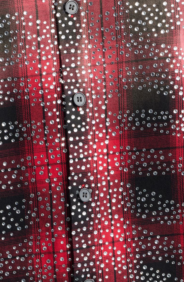 Rolling Loud Bones Studded Flannel Button-Up Shirt, Alternate, color, Red