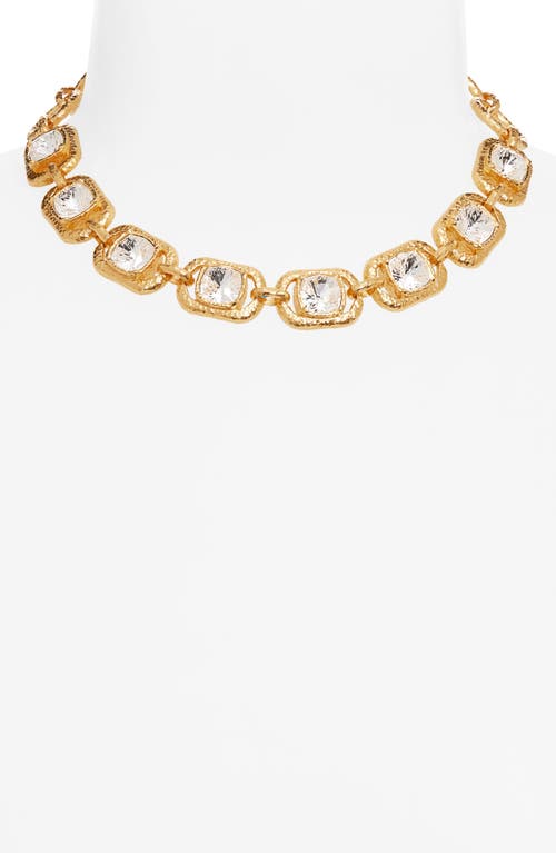 Oscar De La Renta Rectangle Crysal Chain Necklace In Gold