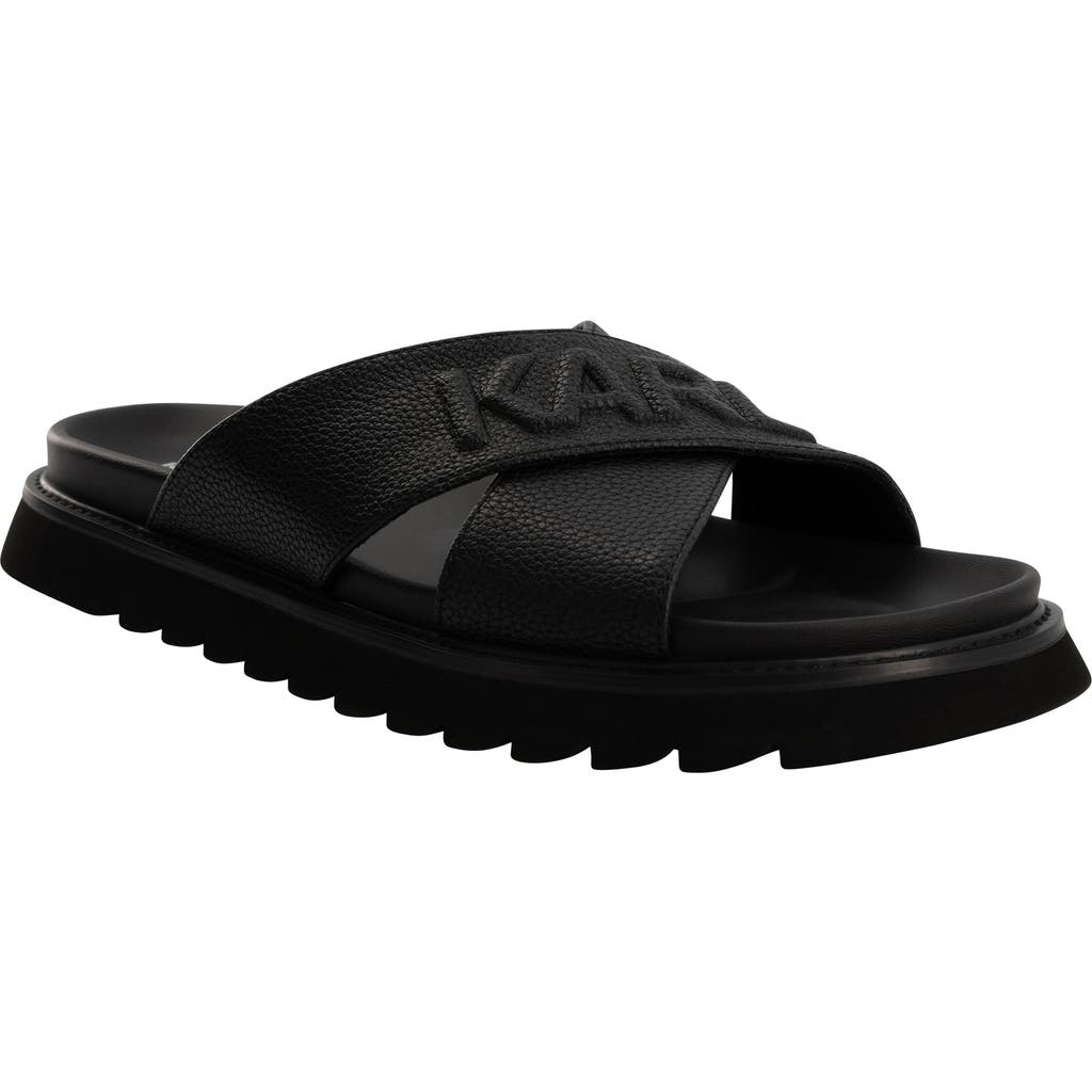 Karl Lagerfeld Paris Tumbled Leather Crisscross Slide Sandal In Black