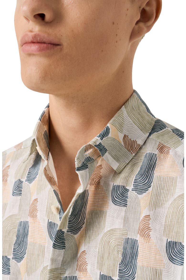Regular Fit Geometric Linen Dress Shirt, Alternate, color, MEDIUM GREEN
