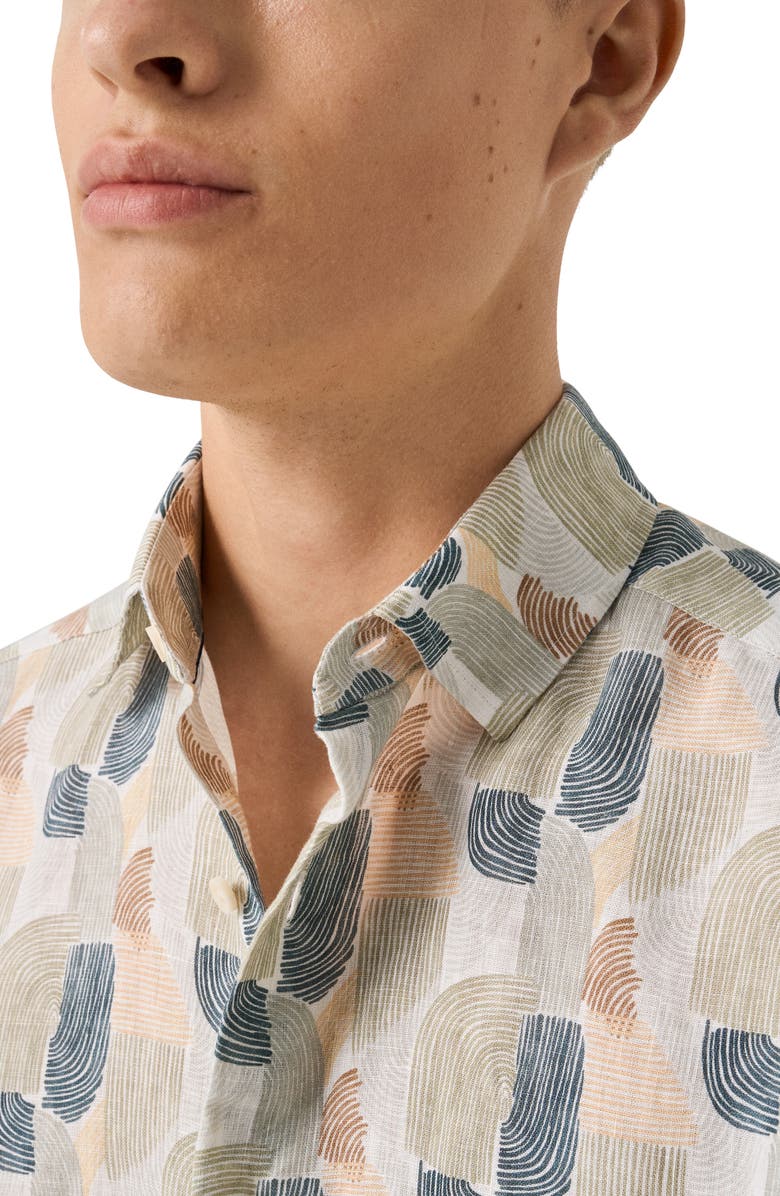 Eton Regular Fit Geometric Linen Dress Shirt, Alternate, color, Medium Green