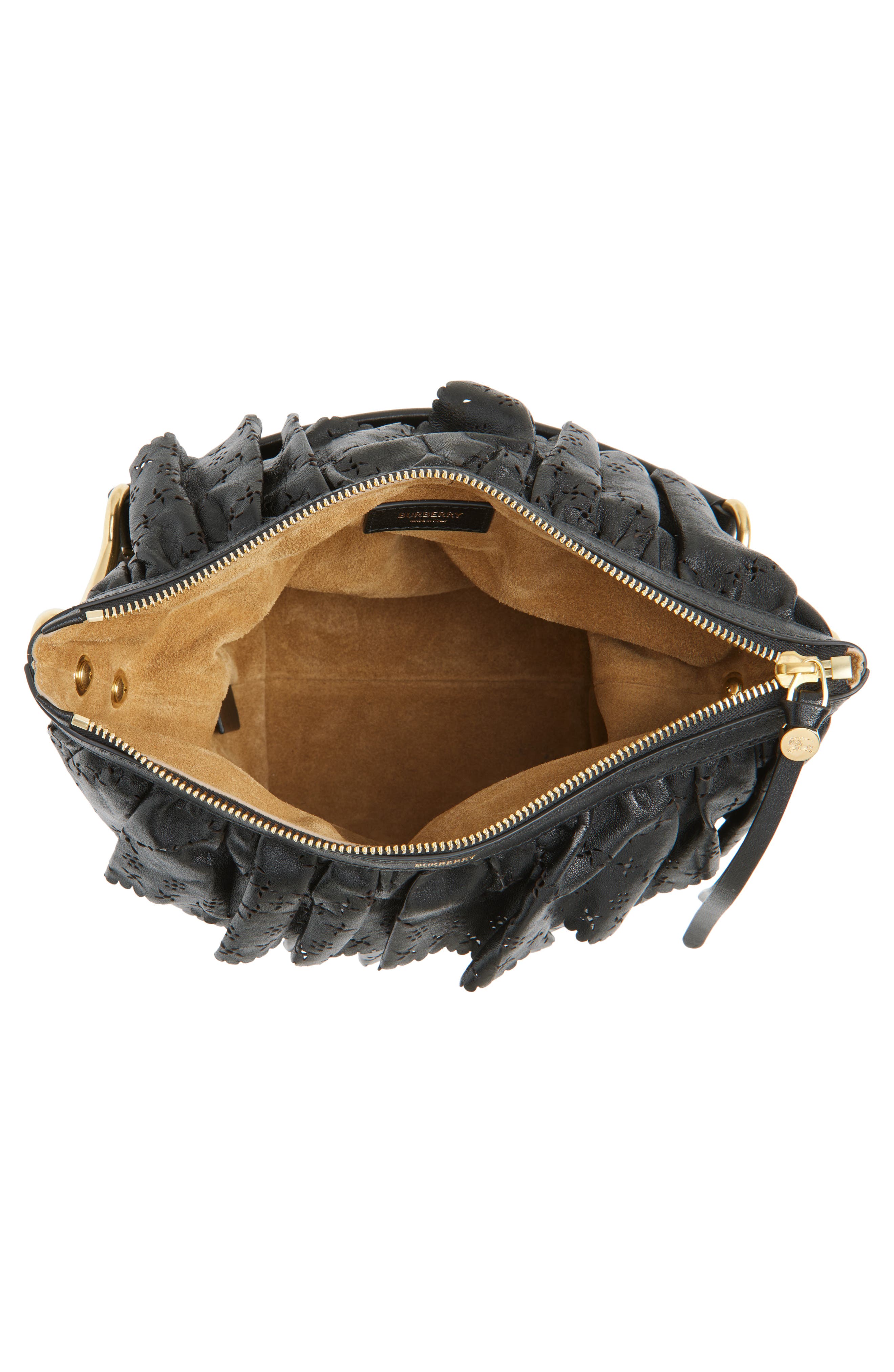 Burberry Mini Ruffle Leather Bag, Alternate, color, Black