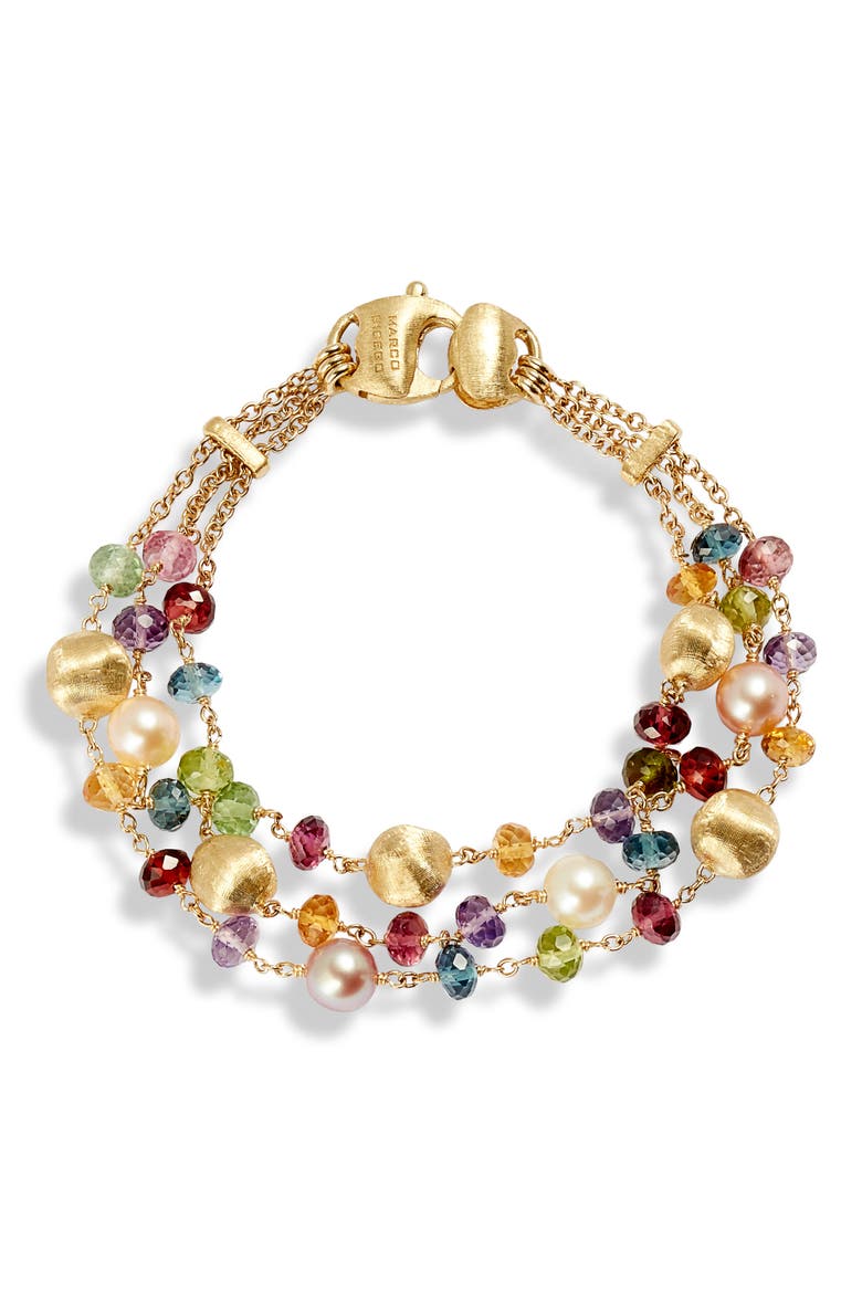 Africa Semiprecious Stone & Pearl Bracelet, Main, color, YELLOW GOLD/ MULTI