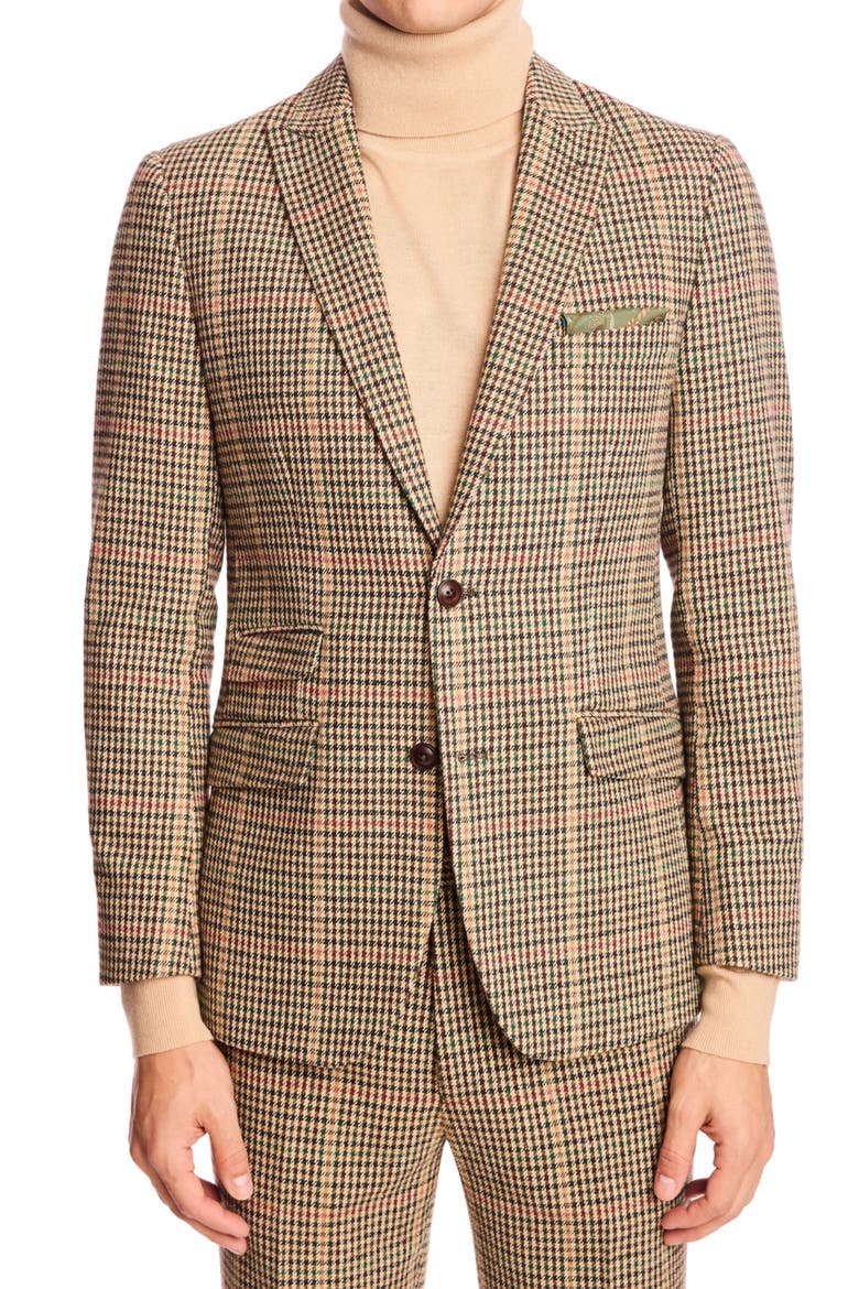 Ashton Slim Fit Houndstooth Plaid Wool Blend Blazer, Main, color, GREEN MULTI HOUNDSTOOTH