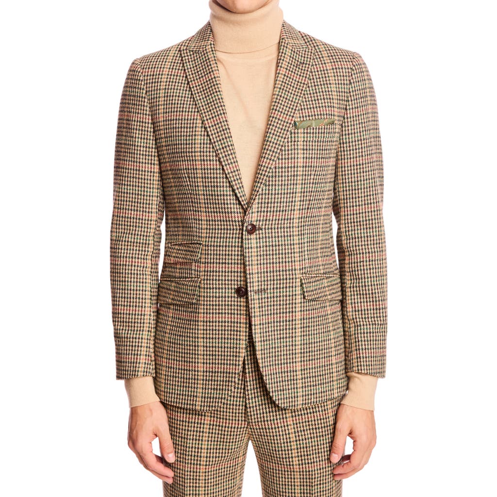 Paisley & Gray Ashton Slim Fit Houndstooth Plaid Wool Blend Blazer In Brown