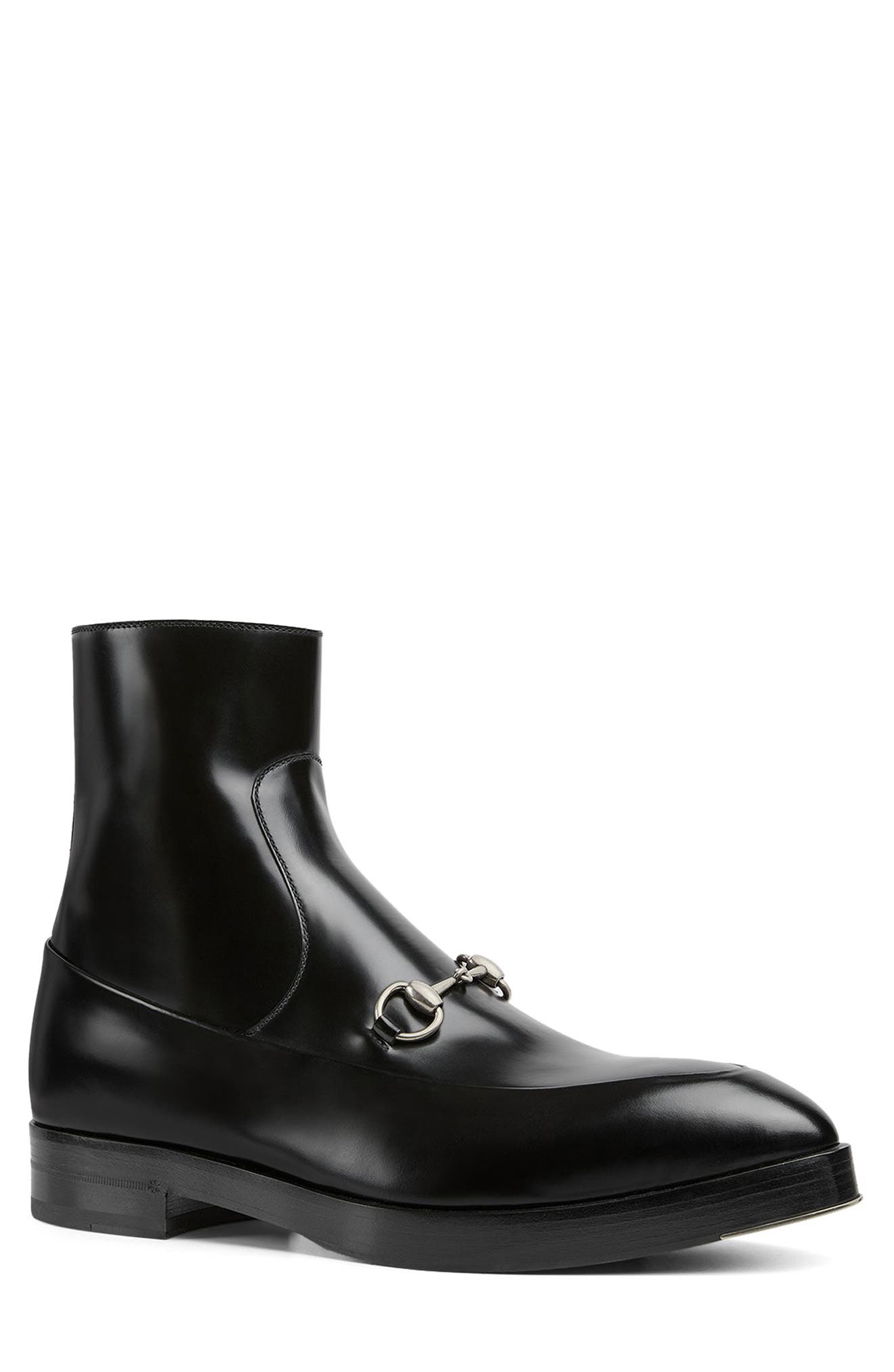 Gucci Burn Horsebit Pointed Toe Boot, Main, color, Black