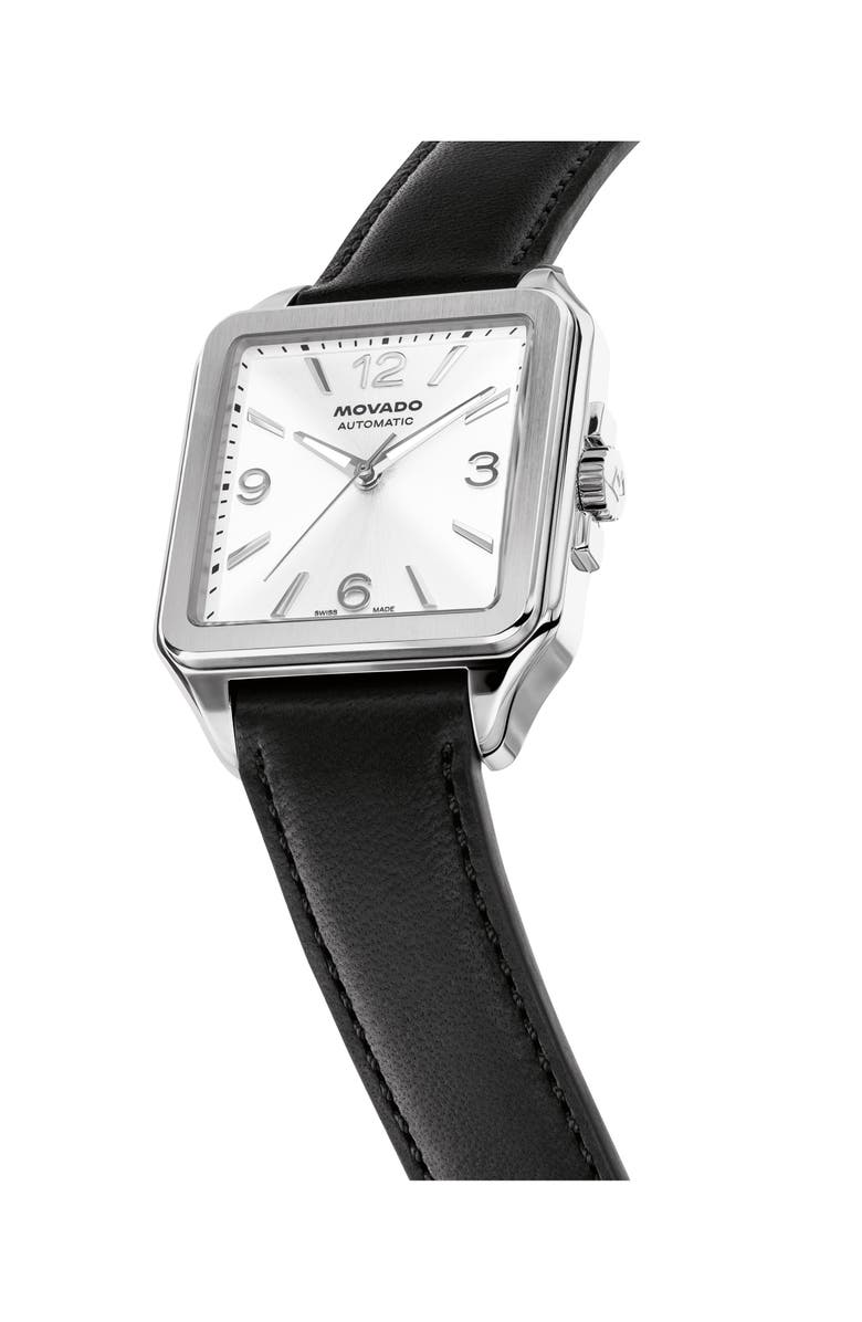 Movado The Heritage 1917 Leather Strap Watch, 35mm x 45.2mm, Alternate, color, Silver
