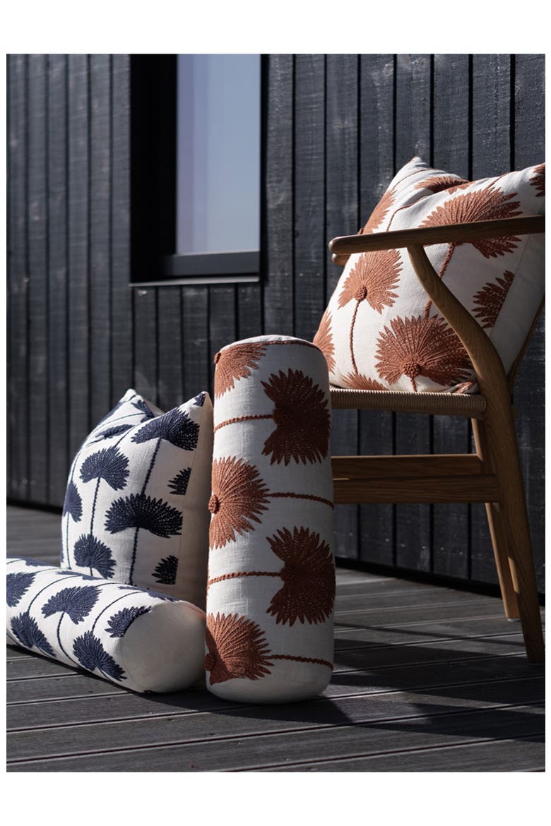 Palm Leaf Embroidered Throw Pillow, Alternate, color, NAVY / OFF WHITE