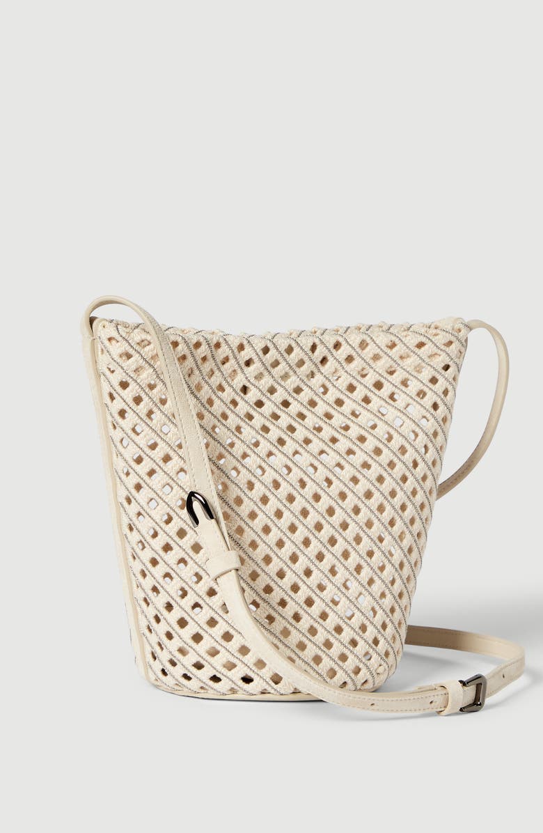 Brunello Cucinelli Net sartorial small bucket bag, Alternate, color, Ivory